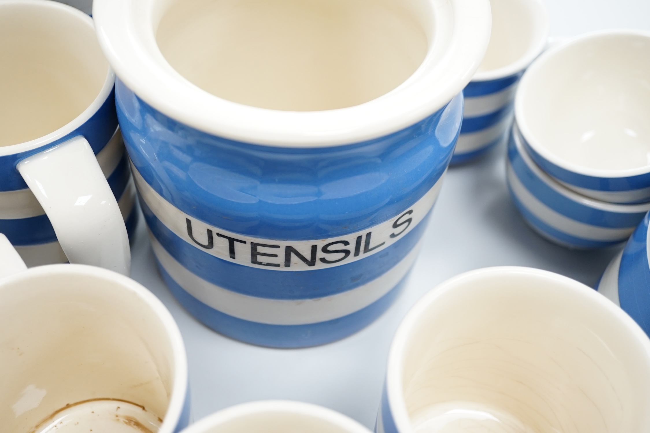 T.G.Green Cornish Kitchenware, a large collection of modern tableware, mainly cups, together with assorted spare covers, jugs, etc. Condition - poor, fair and good